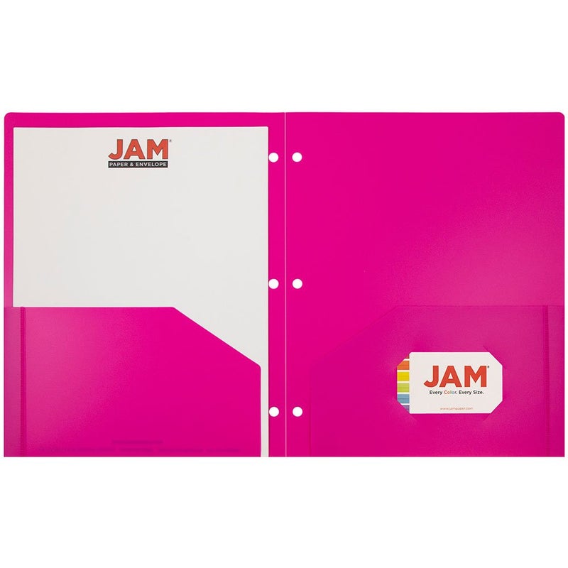 JAM PAPER Heavy Duty Plastic 3 Hole Punch Pocket Folders - Extra Tough School Folders - Fuchsia Hot Pink - 6/Pack - Image 4